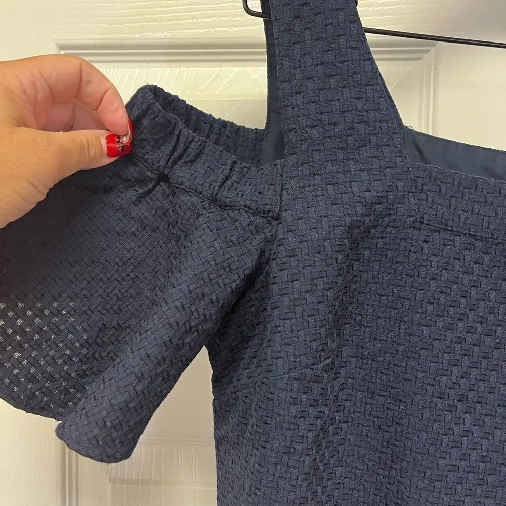 J. Crew Navy Blue Basketweave Cold Shoulder Dress sz M NWT
